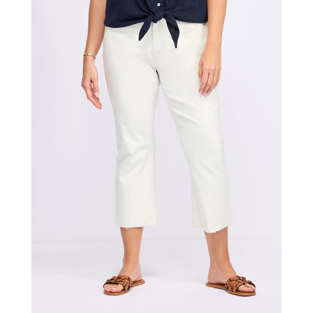 Tribal Jeans Sophia Curvy Hugging Micro Flare Crop Pants Cream White